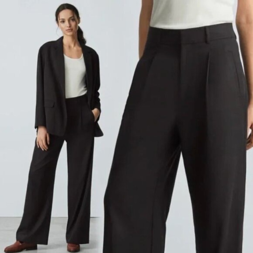 Everlane The Way High Drape Pants Wide Leg Pleated Full Length Black Women's 0